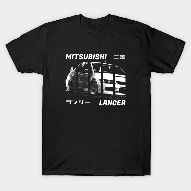 MITSUBISHI LANCER EVO IX Black 'N White 3 (Black Version) T-Shirt by Cero